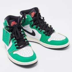 Pre Owned Air Jordan Green/White Leather Jordan 1 Retro High Lucky Green Sneakers Size 38