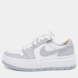 Pre Owned Air Jordans Grey/White Leather Elevate Air Jordan 1 Low Top Sneakers Size 38