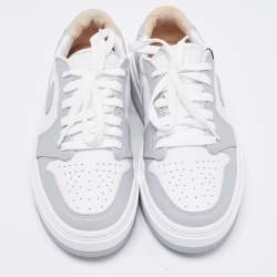 Pre Owned Air Jordans Grey/White Leather Elevate Air Jordan 1 Low Top Sneakers Size 38