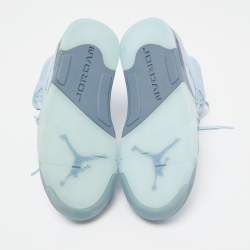 Pre Owned Air Jordans Ice Blue/Graphite Suede And Leather Jordan 5 Retro High Top Sneakers Size 37.5