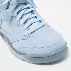 Pre Owned Air Jordans Ice Blue/Graphite Suede And Leather Jordan 5 Retro High Top Sneakers Size 37.5