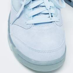 Pre Owned Air Jordans Blue Suede Air Jordan 1 High Top Sneakers Size 38