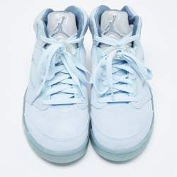 Pre Owned Air Jordans Blue Suede Air Jordan 1 High Top Sneakers Size 38