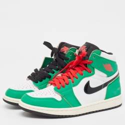Pre Owned Air Jordans Green/White Leather Air Jordan 1 Lucky Green Sneakers Size 37.5 