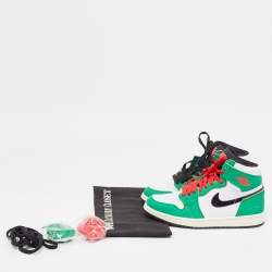 Pre Owned Air Jordans Green/White Leather Air Jordan 1 Lucky Green Sneakers Size 37.5 