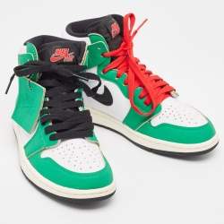Pre Owned Air Jordans Green/White Leather Air Jordan 1 Lucky Green Sneakers Size 37.5 
