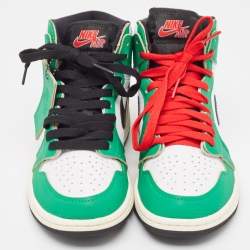Pre Owned Air Jordans Green/White Leather Air Jordan 1 Lucky Green Sneakers Size 37.5 