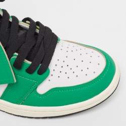 Pre Owned Air Jordans Green/White Leather Air Jordan 1 Lucky Green Sneakers Size 37.5 