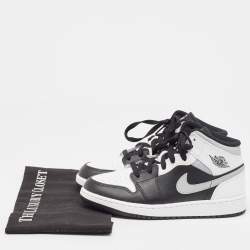 Pre Owned Air Jordans White/Black Leather Air Jordan 1 Shadow Sneakers Size 37.5