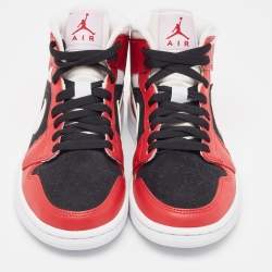 Pre Owned Air Jordans Red/White Leather Air Jordan 1 Mid Gy, Red White Sneakers Size 37.5