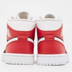 Pre Owned Air Jordans Red/White Leather Air Jordan 1 Mid Gy, Red White Sneakers Size 37.5
