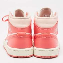 Pre Owned Air Jordans Pink/White Leather Jordan 1 Mid Strawberries and Cream Sneakers Size 36