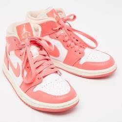 Pre Owned Air Jordans Pink/White Leather Jordan 1 Mid Strawberries and Cream Sneakers Size 36