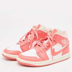 Pre Owned Air Jordans Pink/White Leather Jordan 1 Mid Strawberries and Cream Sneakers Size 36
