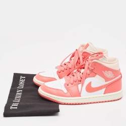 Pre Owned Air Jordans Pink/White Leather Jordan 1 Mid Strawberries and Cream Sneakers Size 36