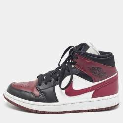 Pre Owned Air Jordans Multicolor Leather Jordan 1 Mid SE Black Dark Beetroot Sneakers Size 38.5