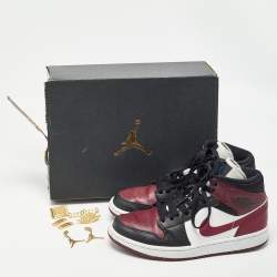 Pre Owned Air Jordans Multicolor Leather Jordan 1 Mid SE Black Dark Beetroot Sneakers Size 38.5