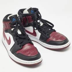 Pre Owned Air Jordans Multicolor Leather Jordan 1 Mid SE Black Dark Beetroot Sneakers Size 38.5