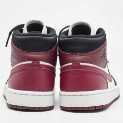 Pre Owned Air Jordans Multicolor Leather Jordan 1 Mid SE Black Dark Beetroot Sneakers Size 38.5