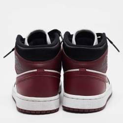 Pre Owned Air Jordans Multicolor Leather Jordan 1 Mid SE Black Dark Beetroot Sneakers Size 38