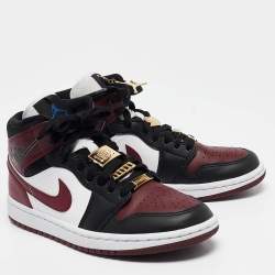 Pre Owned Air Jordans Multicolor Leather Jordan 1 Mid SE Black Dark Beetroot Sneakers Size 38