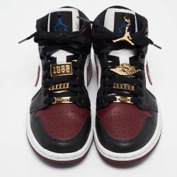 Pre Owned Air Jordans Multicolor Leather Jordan 1 Mid SE Black Dark Beetroot Sneakers Size 38
