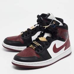 Pre Owned Air Jordans Multicolor Leather Jordan 1 Mid SE Black Dark Beetroot Sneakers Size 38