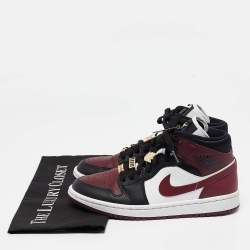 Pre Owned Air Jordans Multicolor Leather Jordan 1 Mid SE Black Dark Beetroot Sneakers Size 38
