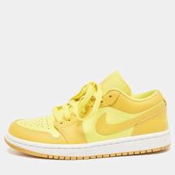 Pre Owned Air Jordans Yellow Leather Jordan 1 Low Yellow Strike Sneakers Size 38