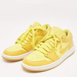 Pre Owned Air Jordans Yellow Leather Jordan 1 Low Yellow Strike Sneakers Size 38