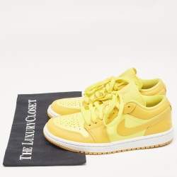 Pre Owned Air Jordans Yellow Leather Jordan 1 Low Yellow Strike Sneakers Size 38
