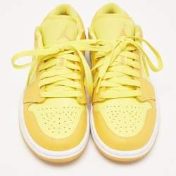 Pre Owned Air Jordans Yellow Leather Jordan 1 Low Yellow Strike Sneakers Size 38
