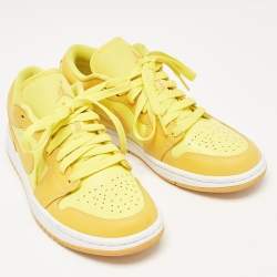 Pre Owned Air Jordans Yellow Leather Jordan 1 Low Yellow Strike Sneakers Size 38