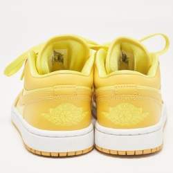 Pre Owned Air Jordans Yellow Leather Jordan 1 Low Yellow Strike Sneakers Size 38