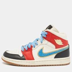 Air Jordans Multicolor Fabric and Leather Air Jordan 1 High Top Sneakers Size 38