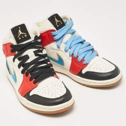 Air Jordans Multicolor Fabric and Leather Air Jordan 1 High Top Sneakers Size 38