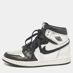 Pre Owned Air Jordans Multicolor Leather Jordan 1 Retro High Silver Toe Sneakers Size 38.5