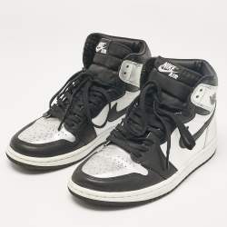 Pre Owned Air Jordans Multicolor Leather Jordan 1 Retro High Silver Toe Sneakers Size 38.5