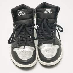 Pre Owned Air Jordans Multicolor Leather Jordan 1 Retro High Silver Toe Sneakers Size 38.5