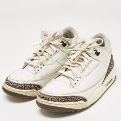 Pre Owned Air Jordan White Leather Jordan 3 Retro Neapolitan Dark Mocha Sneakers Size 41