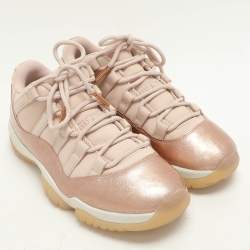 Pre Owned Air Jordans Beige/Rose Gold Patent and Leather Jordan 11 Low Top Sneakers Size 39