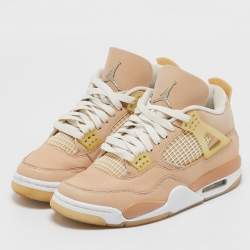 Air Jordans Beige Durabuck Leather Jordan 4 Retro Shimmer Sneakers Size 38