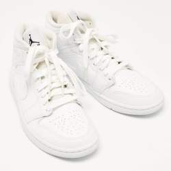 Pre Owned Air Jordans White Leather Air Jordan 1 High Top Sneakers Size 36.5