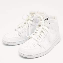 Pre Owned Air Jordans White Leather Air Jordan 1 High Top Sneakers Size 36.5