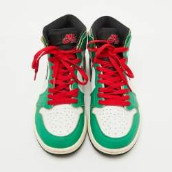 Air Jordans Green/White Leather Jordan 1 Retro High Lucky Green Boston Sneakers Size 40.5