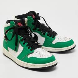 Pre Owned Air Jordans Green/White Leather Jordan 1 Retro High Lucky Green Sneakers Size 38.5