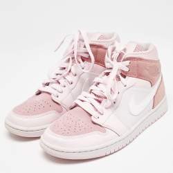 Pre Owned Air Jordans Pink/White Leather and Suede Air Jordan 1 Mid Top Sneakers Size 40.5