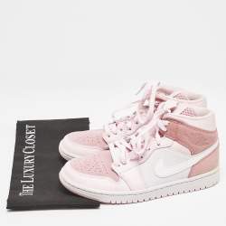 Pre Owned Air Jordans Pink/White Leather and Suede Air Jordan 1 Mid Top Sneakers Size 40.5