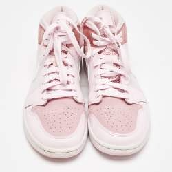 Pre Owned Air Jordans Pink/White Leather and Suede Air Jordan 1 Mid Top Sneakers Size 40.5
