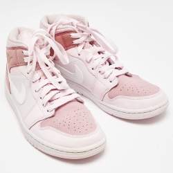 Pre Owned Air Jordans Pink/White Leather and Suede Air Jordan 1 Mid Top Sneakers Size 40.5